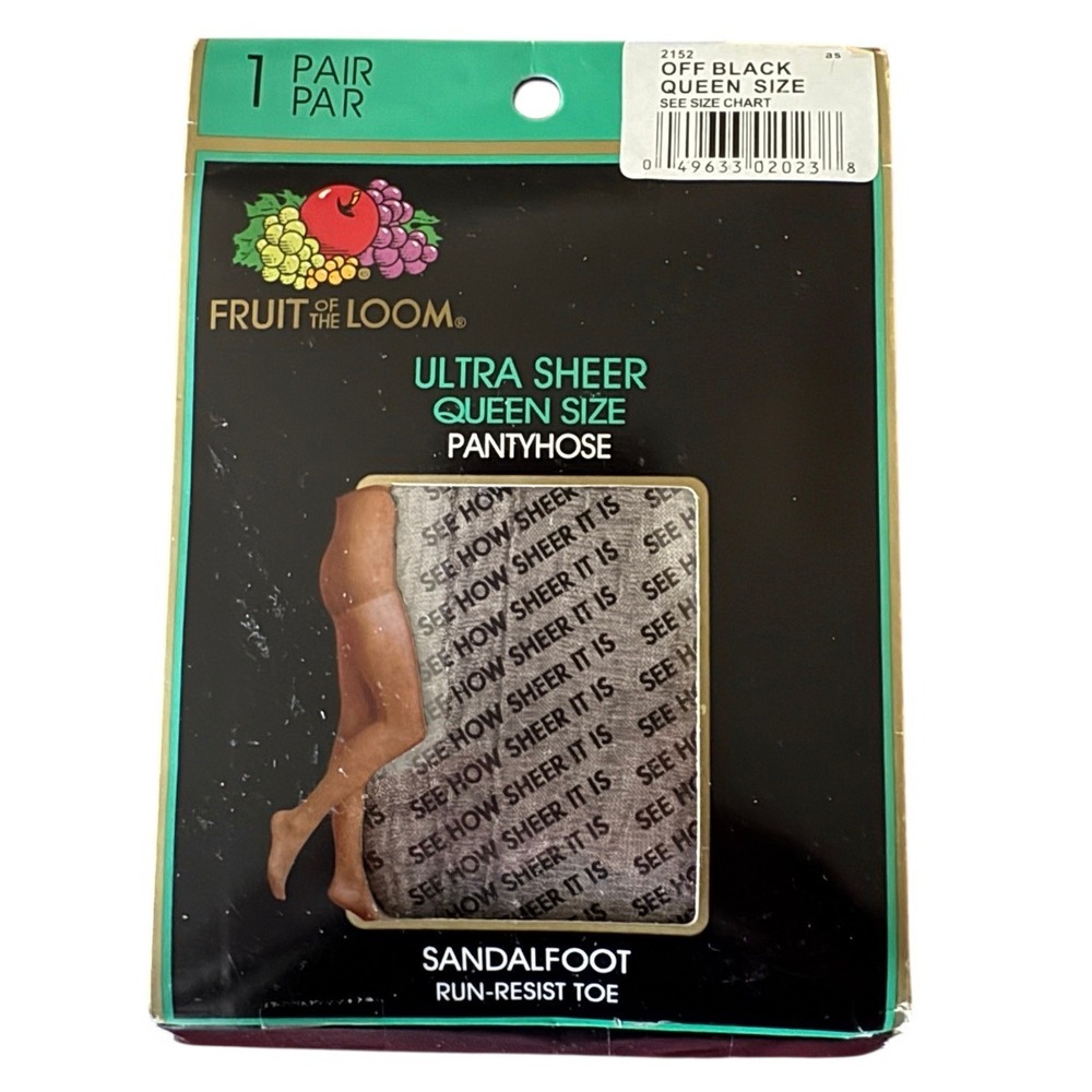 NWT Fruit of the Loom Ultra Sheer Queen Size Off Black Pantyhose Sandalfoot